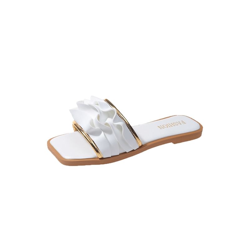 Ruffle Slide Sandals Square Toe