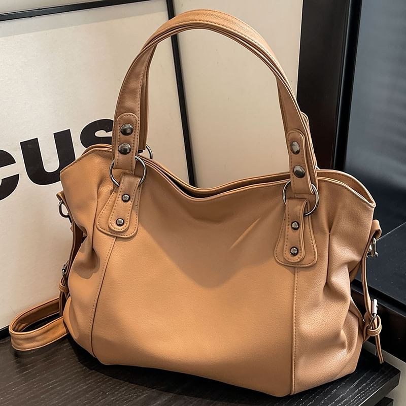 Plain Bag Faux Tote Leather