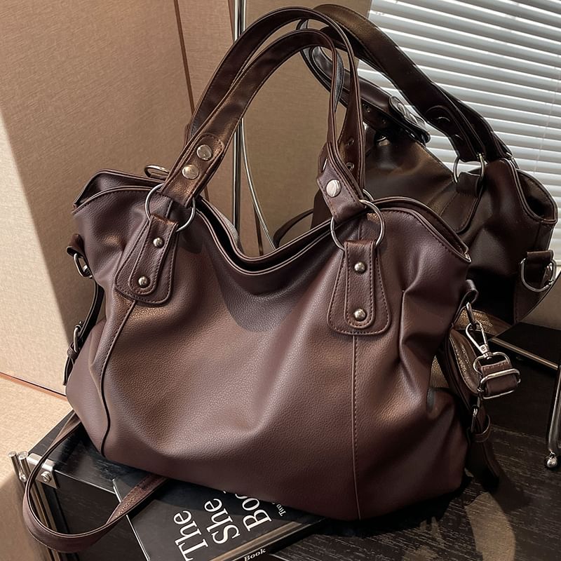 Plain Bag Faux Tote Leather