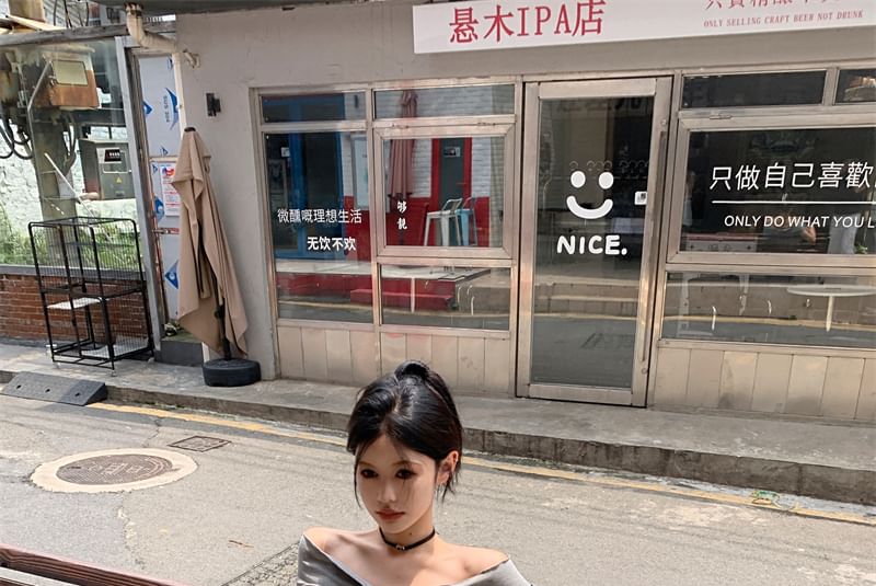 Plain Top Rise Midi Twist A-Line / Shoulder Ruched Off Skirt