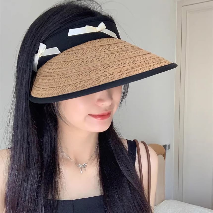 Ribbon Piped Hat Straw Sun