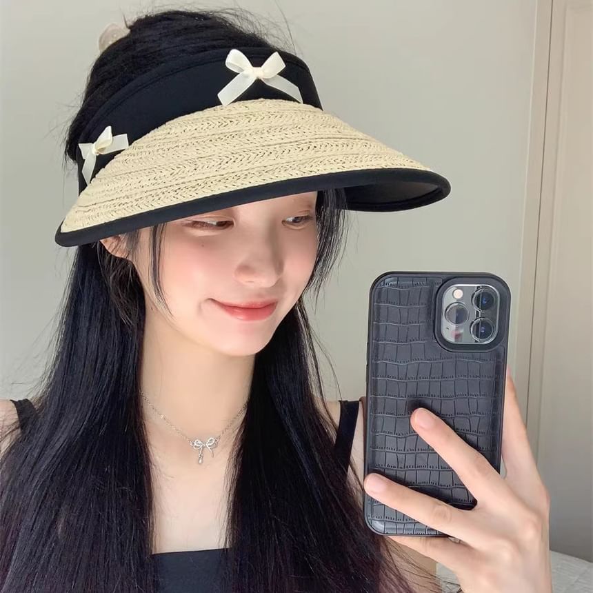 Ribbon Piped Hat Straw Sun
