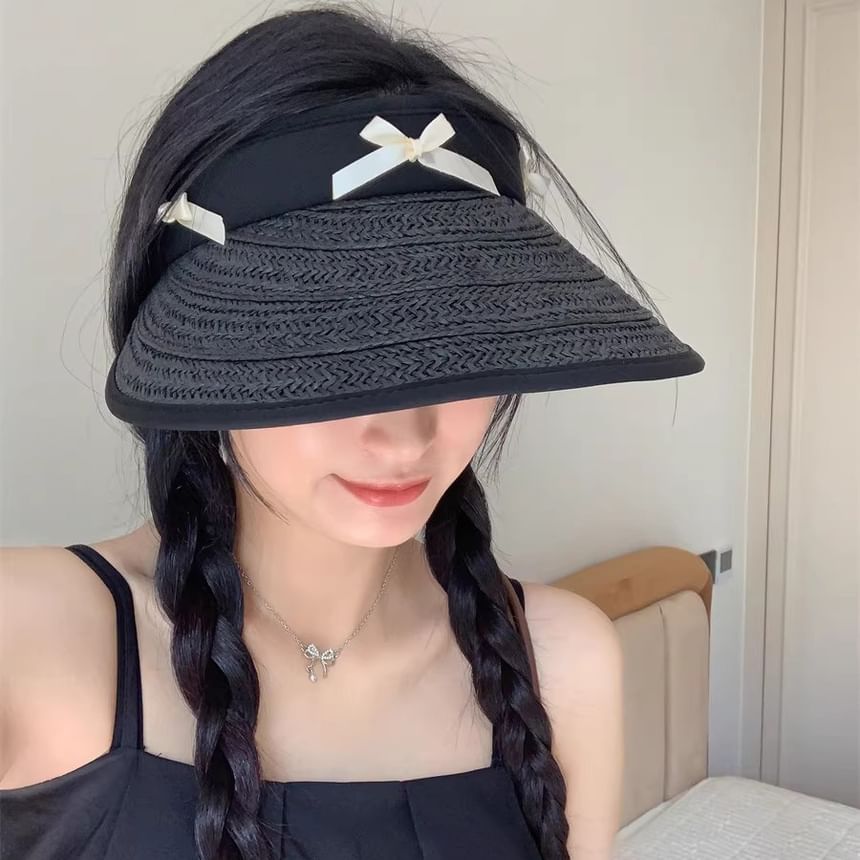 Ribbon Piped Hat Straw Sun