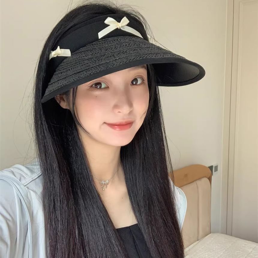 Ribbon Piped Hat Straw Sun