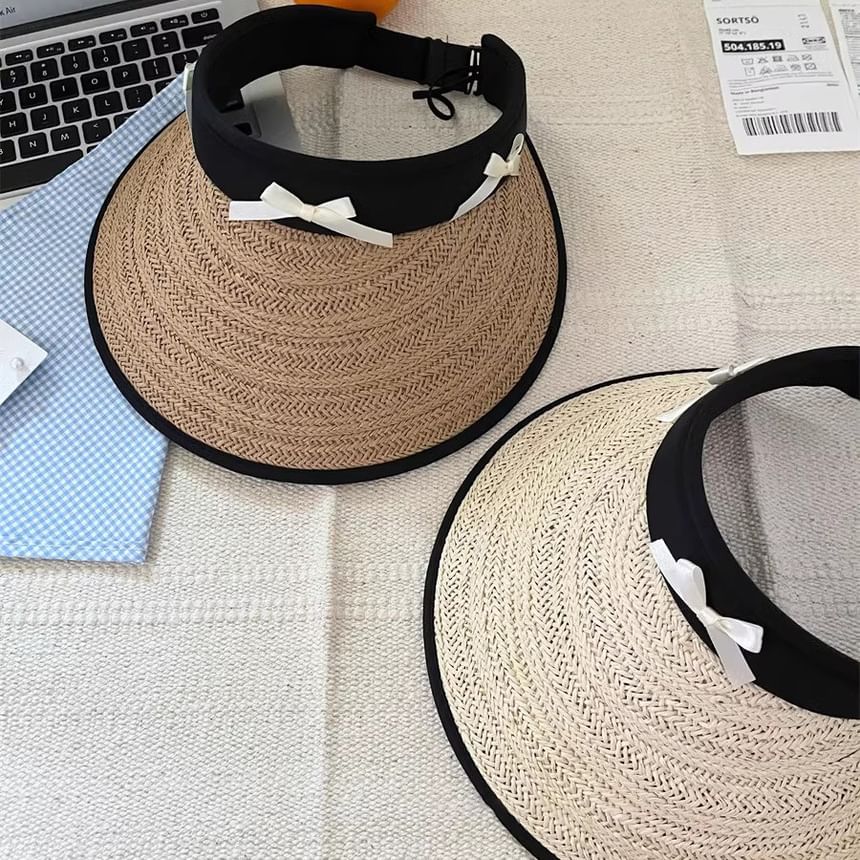 Ribbon Piped Hat Straw Sun