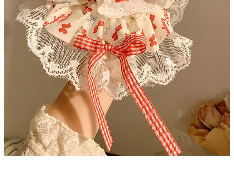 Scrunchie Designs) (Various Bandana Trim Lace Floral Cherry /