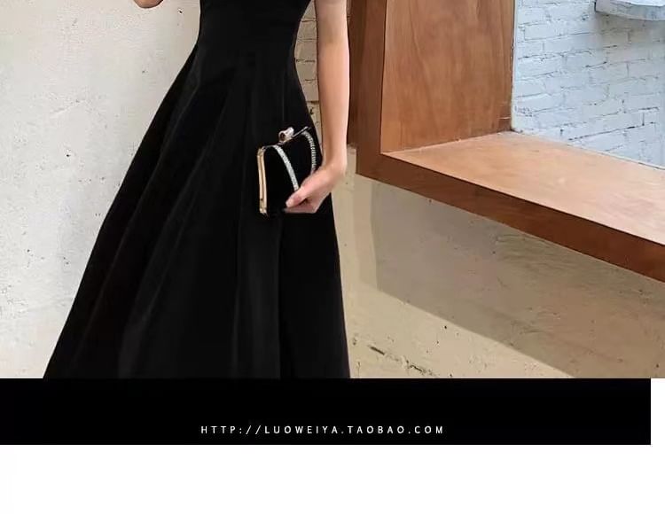 Short-Sleeve V-Neck Plain A-Line Evening Gown / Dress