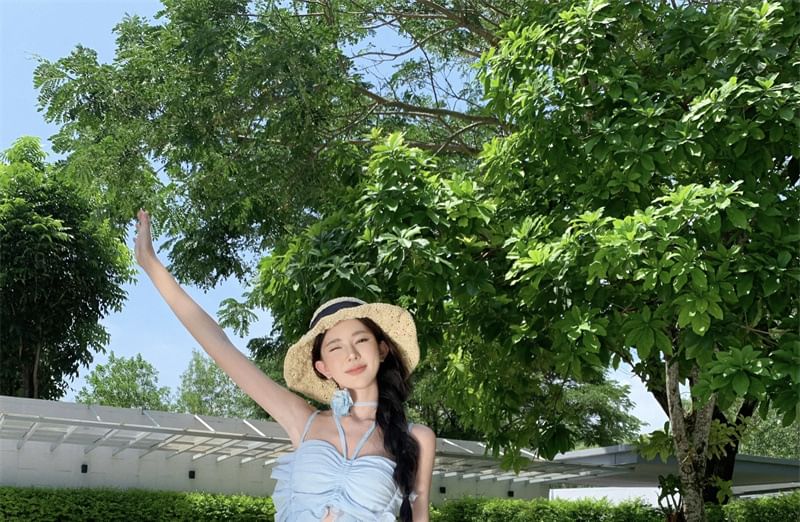 Asymmetrical Plain Midi Dress Spaghetti Strap A-Line