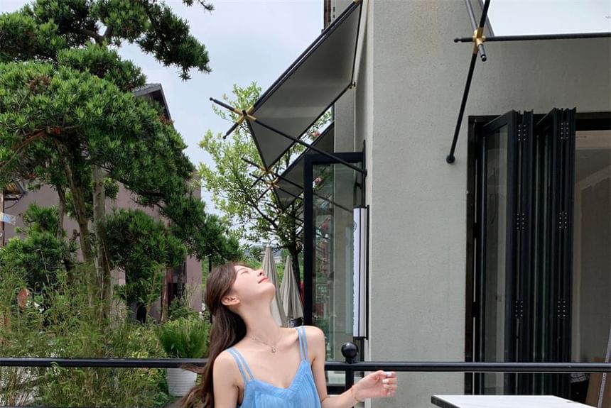 A-Line Strap Midi Gradient Dress Spaghetti