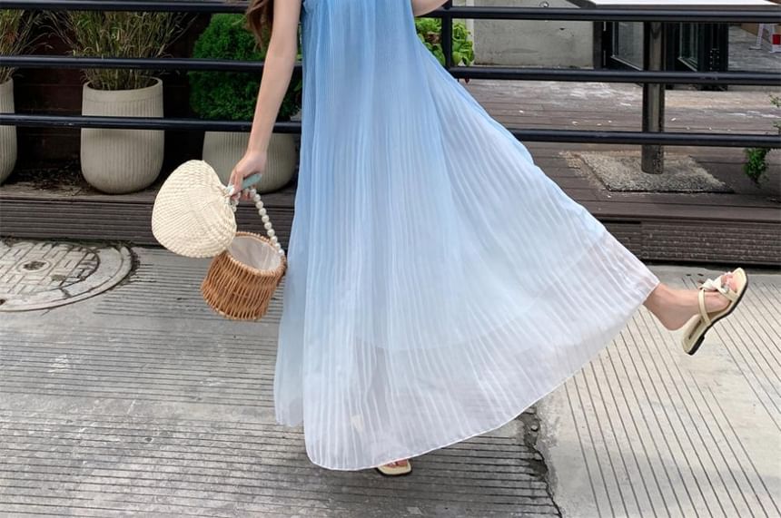 A-Line Strap Midi Gradient Dress Spaghetti