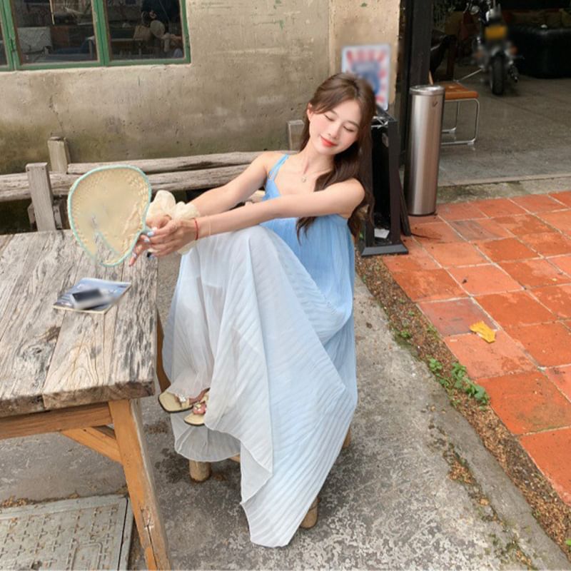 A-Line Strap Midi Gradient Dress Spaghetti