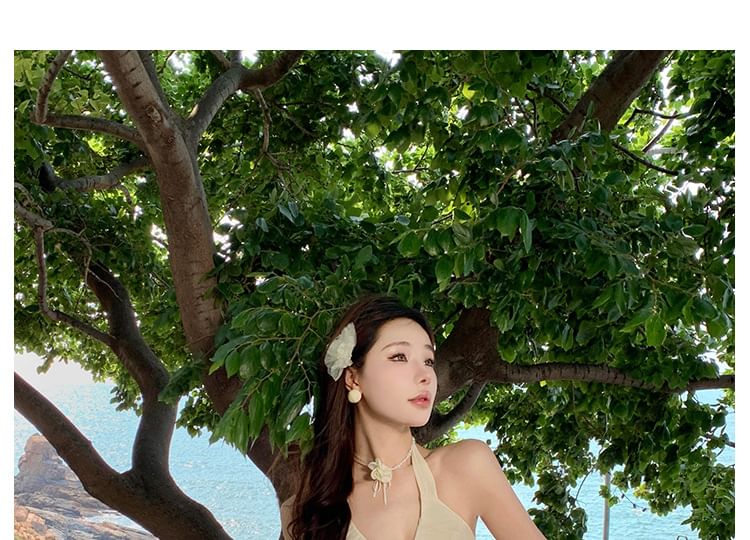 Peplum Skirt Tank Plain A-Line Halter Set: Midi Top + Asymmetrical