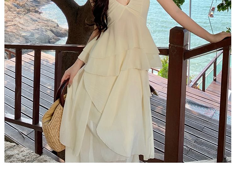 Peplum Skirt Tank Plain A-Line Halter Set: Midi Top + Asymmetrical