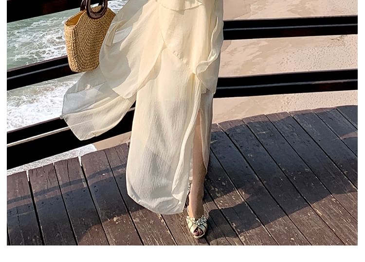 Peplum Skirt Tank Plain A-Line Halter Set: Midi Top + Asymmetrical