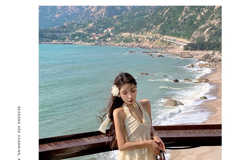 Peplum Skirt Tank Plain A-Line Halter Set: Midi Top + Asymmetrical