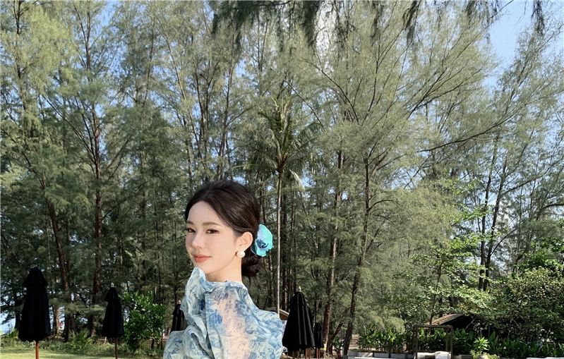 Trim Floral Dress Maxi Puff-Sleeve Ruffle A-Line Print Slit Off-Shoulder