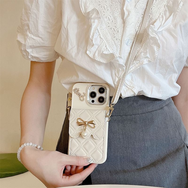 Holder Case Card Phone Faux Leather Lanyard