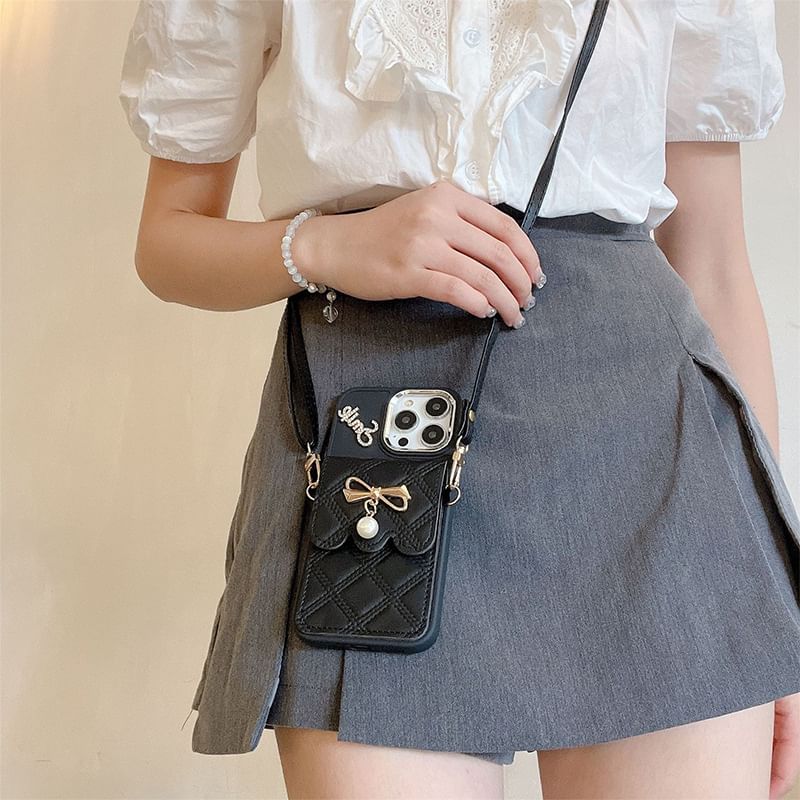 Holder Case Card Phone Faux Leather Lanyard