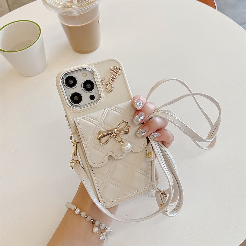 Holder Case Card Phone Faux Leather Lanyard