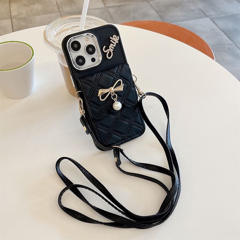 Holder Case Card Phone Faux Leather Lanyard