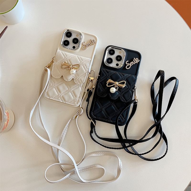 Holder Case Card Phone Faux Leather Lanyard