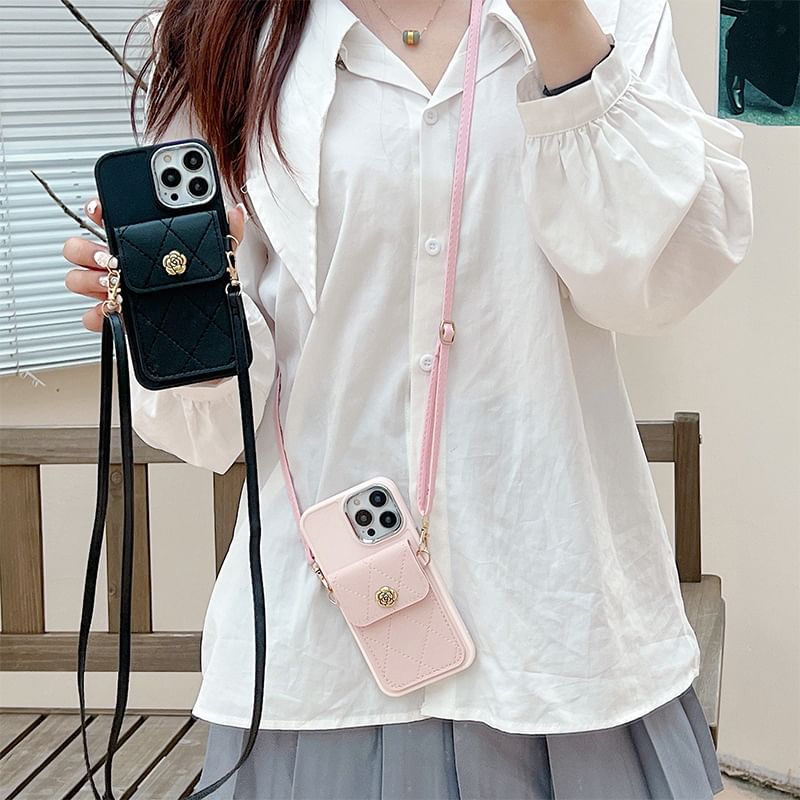 Holder Phone Card Lanyard Case Leather Faux