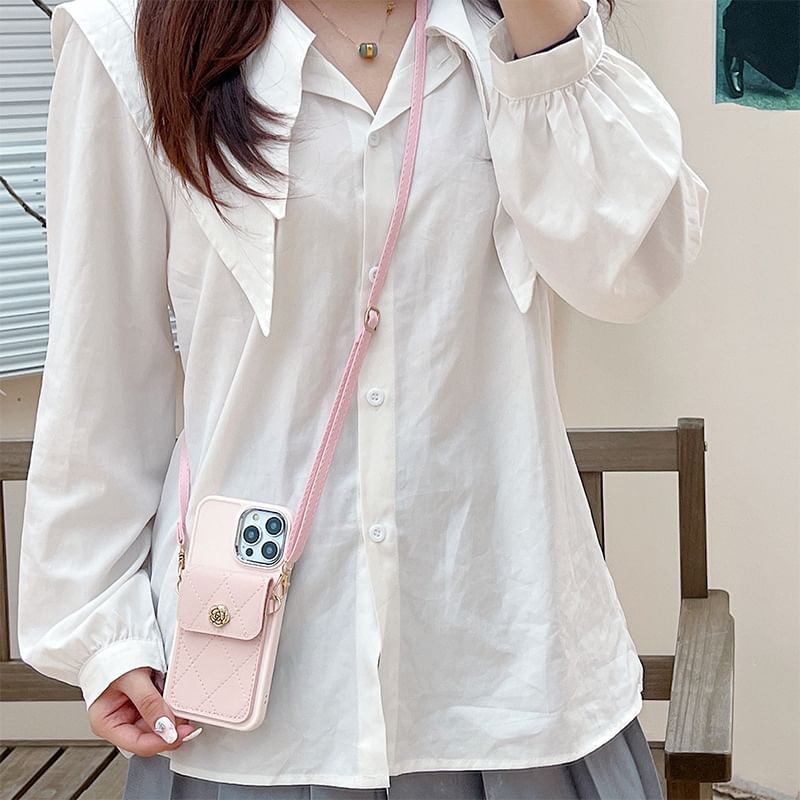 Holder Phone Card Lanyard Case Leather Faux