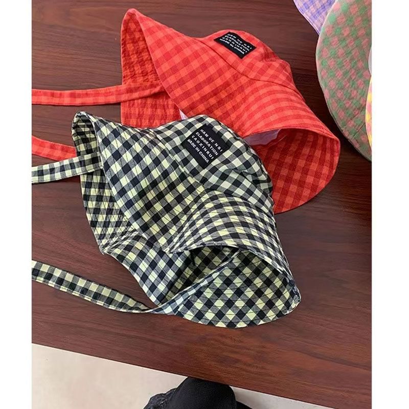 Applique Bucket Lettering Plaid Hat