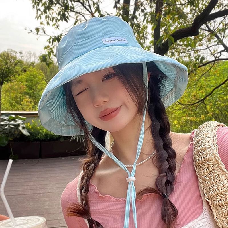 Bucket Applique Hat Striped Lettering