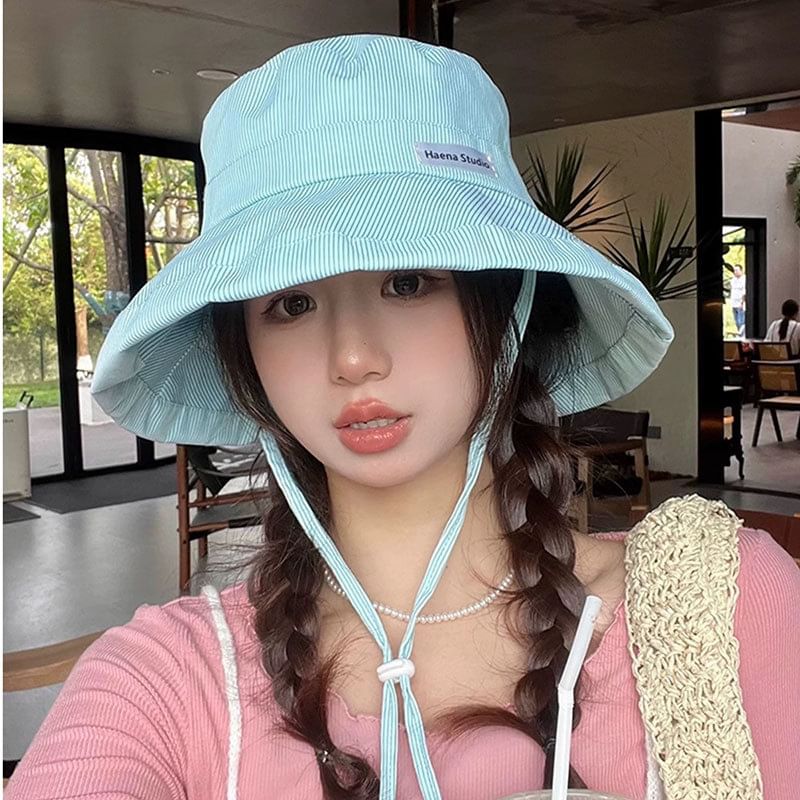 Bucket Applique Hat Striped Lettering