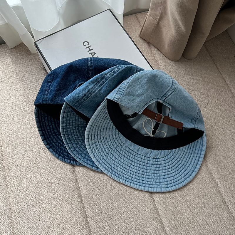 Washed Bow Denim Brim Wide Cap Embroidered