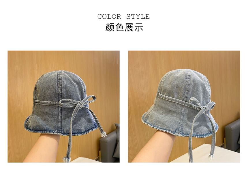 Bow Denim Hat Washed Cloche