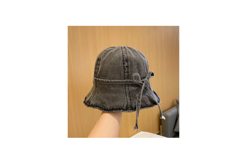 Bow Denim Hat Washed Cloche