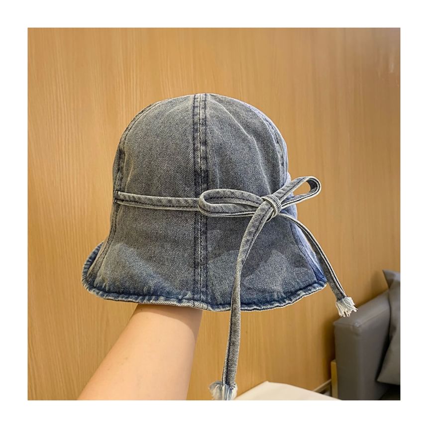 Bow Denim Hat Washed Cloche