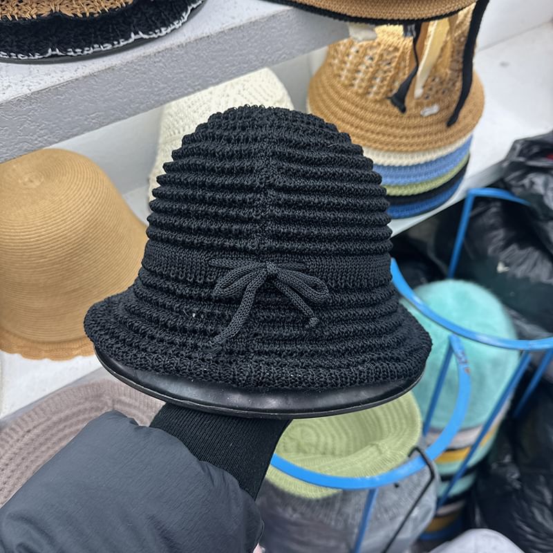 Bow Hat Bucket Knit Perforated