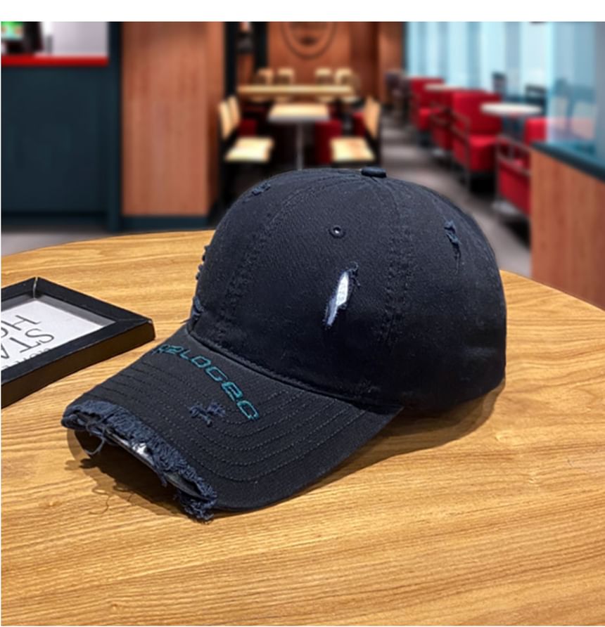 Cap Baseball Lettering Embroidered Distressed