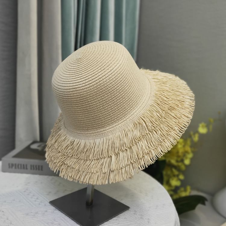 Plain Straw Hat Sun Fringed