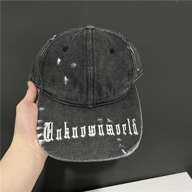 Baseball Cap Lettering Washed Denim Embroidered