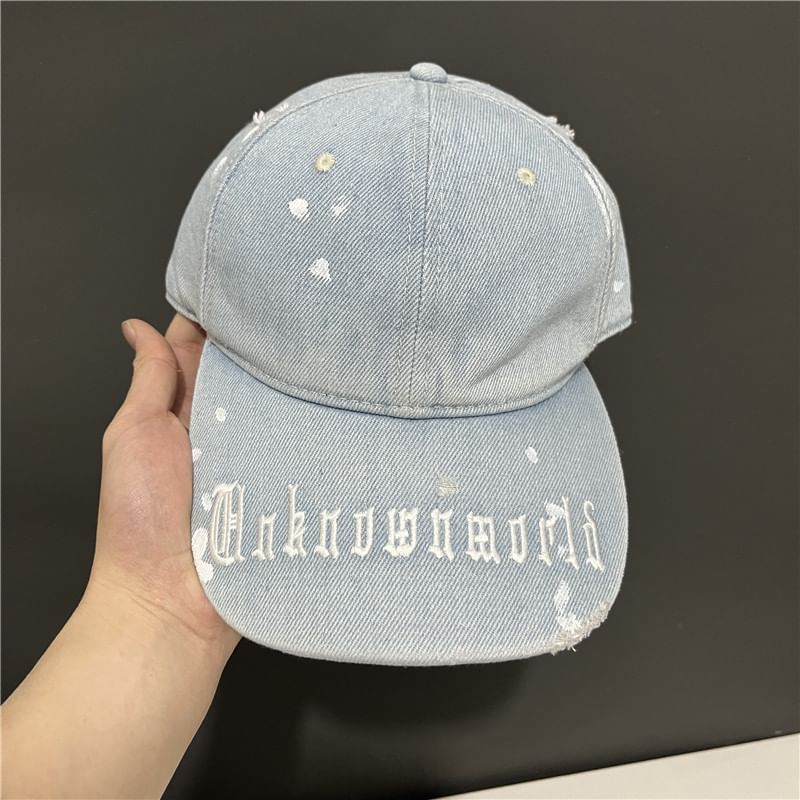 Baseball Cap Lettering Washed Denim Embroidered