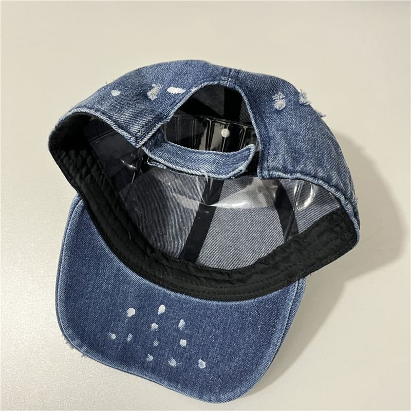 Baseball Cap Lettering Washed Denim Embroidered