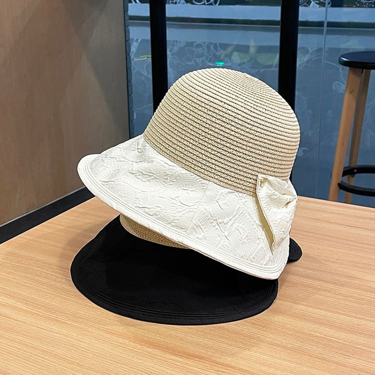 Bow Hat Tone Two Straw Sun