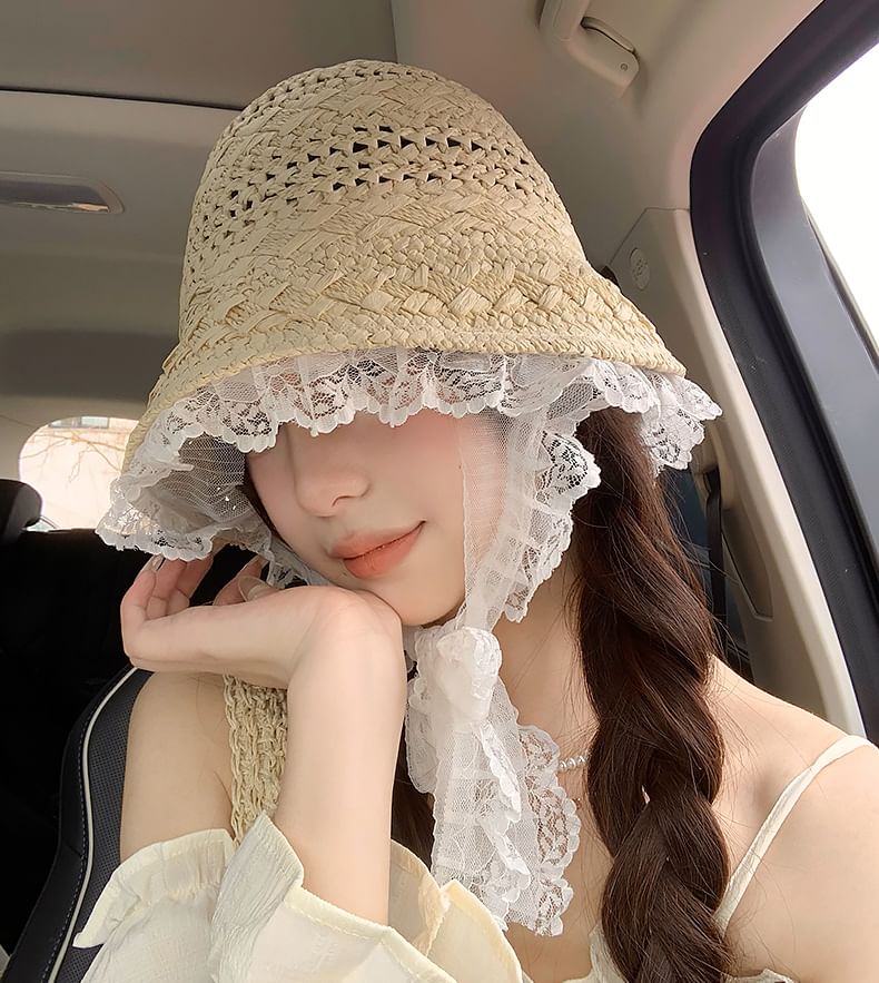 Trim Straw Lace Hat Bucket