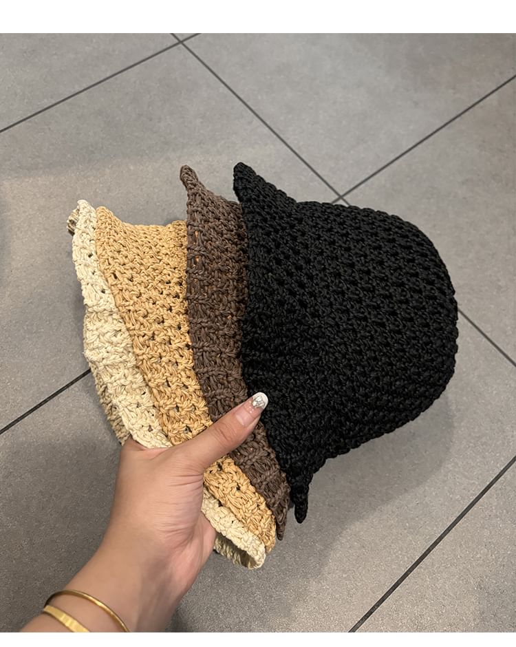 Knit Plain Hat Perforated Bucket