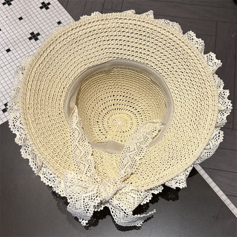 Hat Lace Trim Knit Sun Perforated