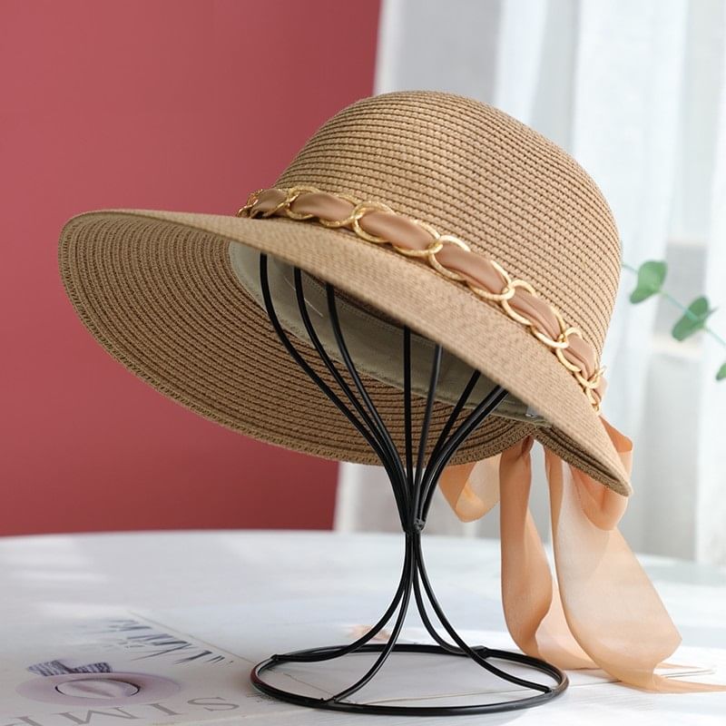 Chained Straw Sun Hat Bow