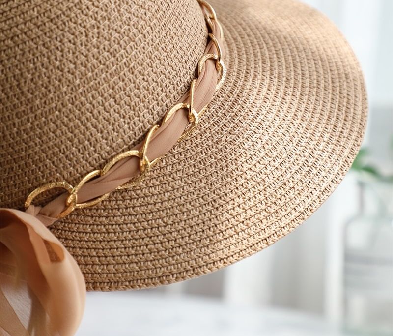 Chained Straw Sun Hat Bow
