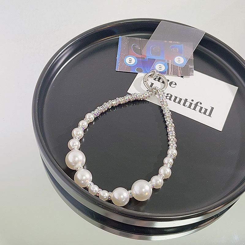 with Pad Phone Strap Lanyard Pearl Rhinestone Faux