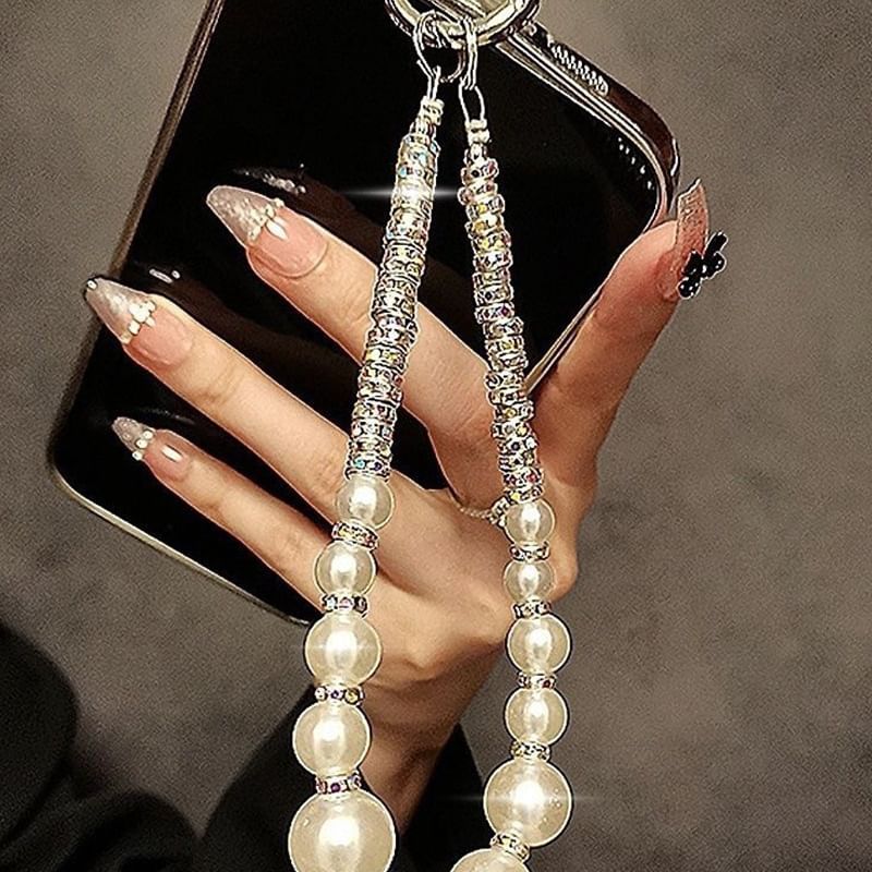 with Pad Phone Strap Lanyard Pearl Rhinestone Faux