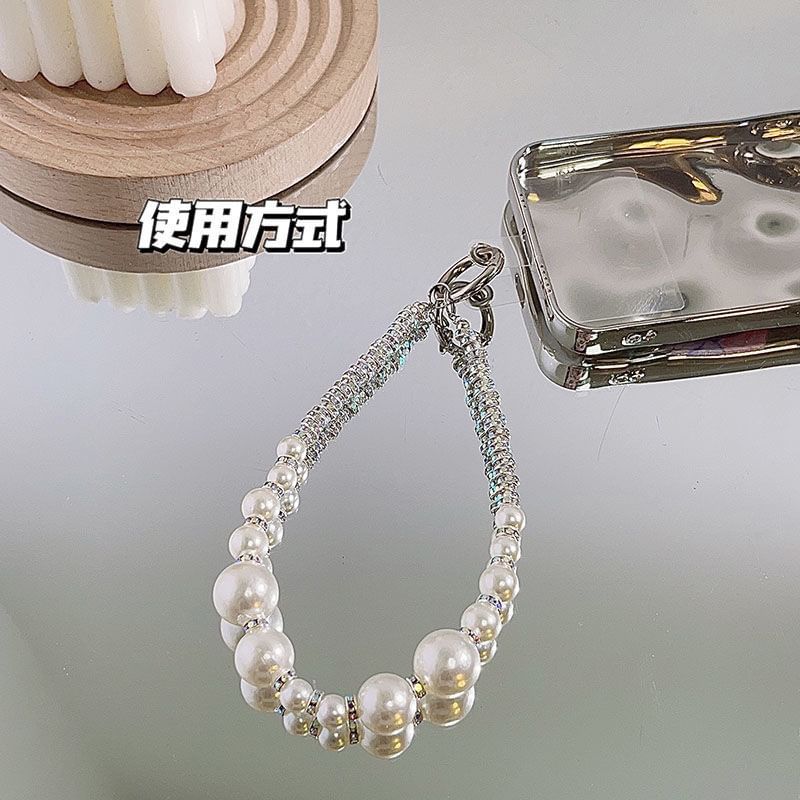 with Pad Phone Strap Lanyard Pearl Rhinestone Faux