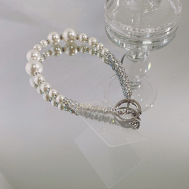 with Pad Phone Strap Lanyard Pearl Rhinestone Faux